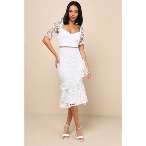 Lulus Briarwood White Lace Ruffled Midi Dress - Size M